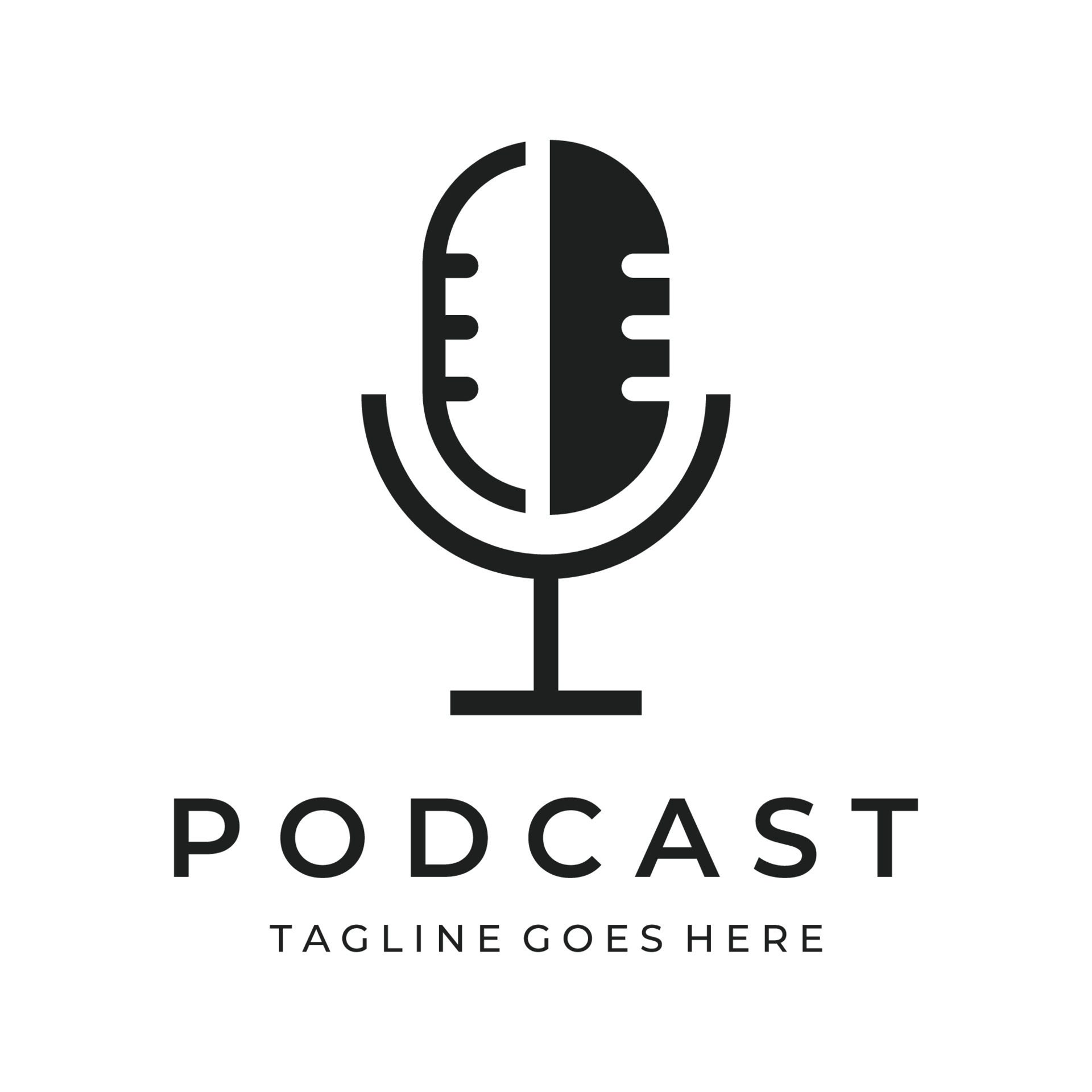 podcast logo template design with modern trendy microphone audio podcasts for studio interview multimedia and web free vector